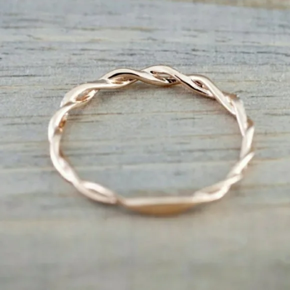 Twisted Rose Gold Ring with Sparkling Accents - Picture 2 of 5